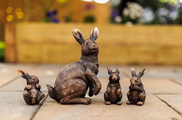 Set of Four Bronze Effect Resin Rabbit Garden Ornaments