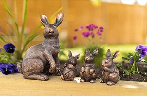 Set of Four Bronze Effect Resin Rabbit Garden Ornaments