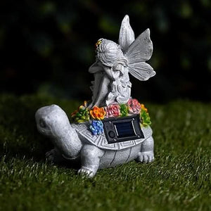 Solar Fairy Tortoise Ornament Garden LED Statue Decor