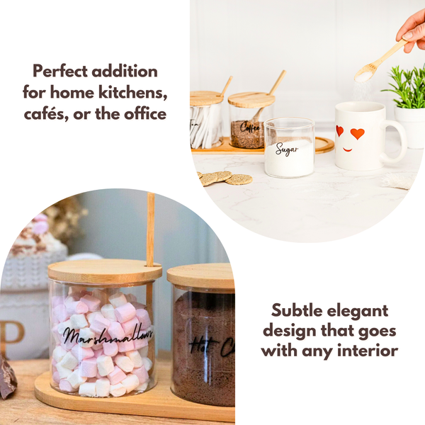 Glass Jar Kitchen Station Set - Tea, Coffee, Sugar and Hot Chocolate