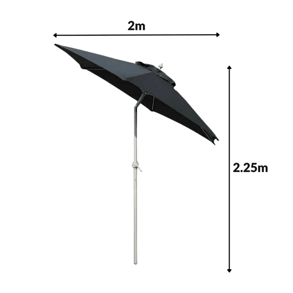 2m Aluminium BLACK Lightweight Garden Parasol