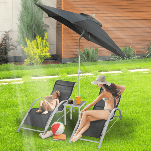 2m Aluminium BLACK Lightweight Garden Parasol