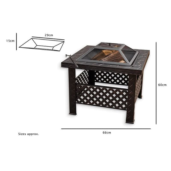 26" Square Black Steel Garden Fire Pit / Patio Heater (with Rain Cover)