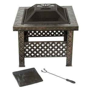 26" Square Black Steel Garden Fire Pit / Patio Heater (with Rain Cover)