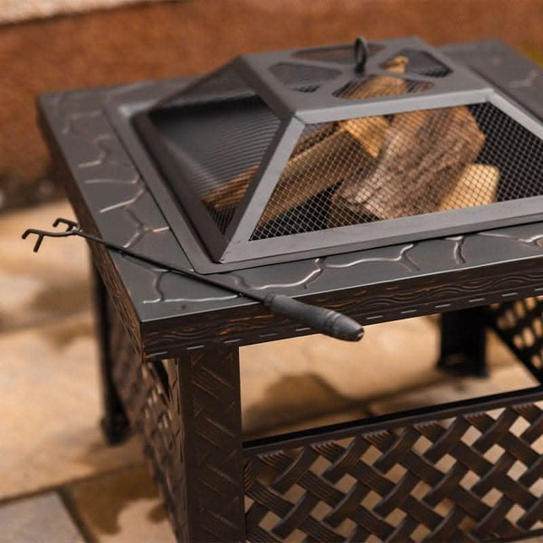 26" Square Black Steel Garden Fire Pit / Patio Heater (with Rain Cover)