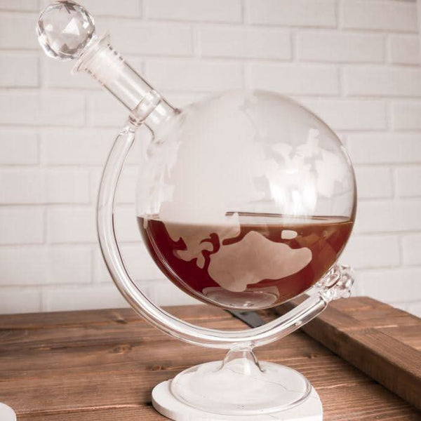 2x Glass World Globe Drinks Decanter