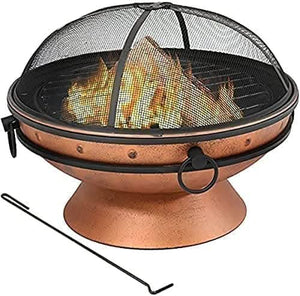 Large Round Copper Fire Pit & BBQ with Grill