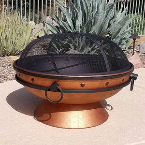 Large Round Copper Fire Pit & BBQ with Grill