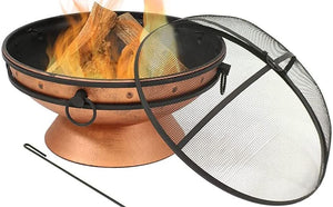 Large Round Copper Fire Pit & BBQ with Grill