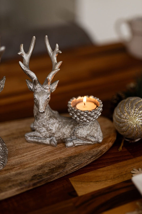 Set of Two Resin Deer Tealight Holder