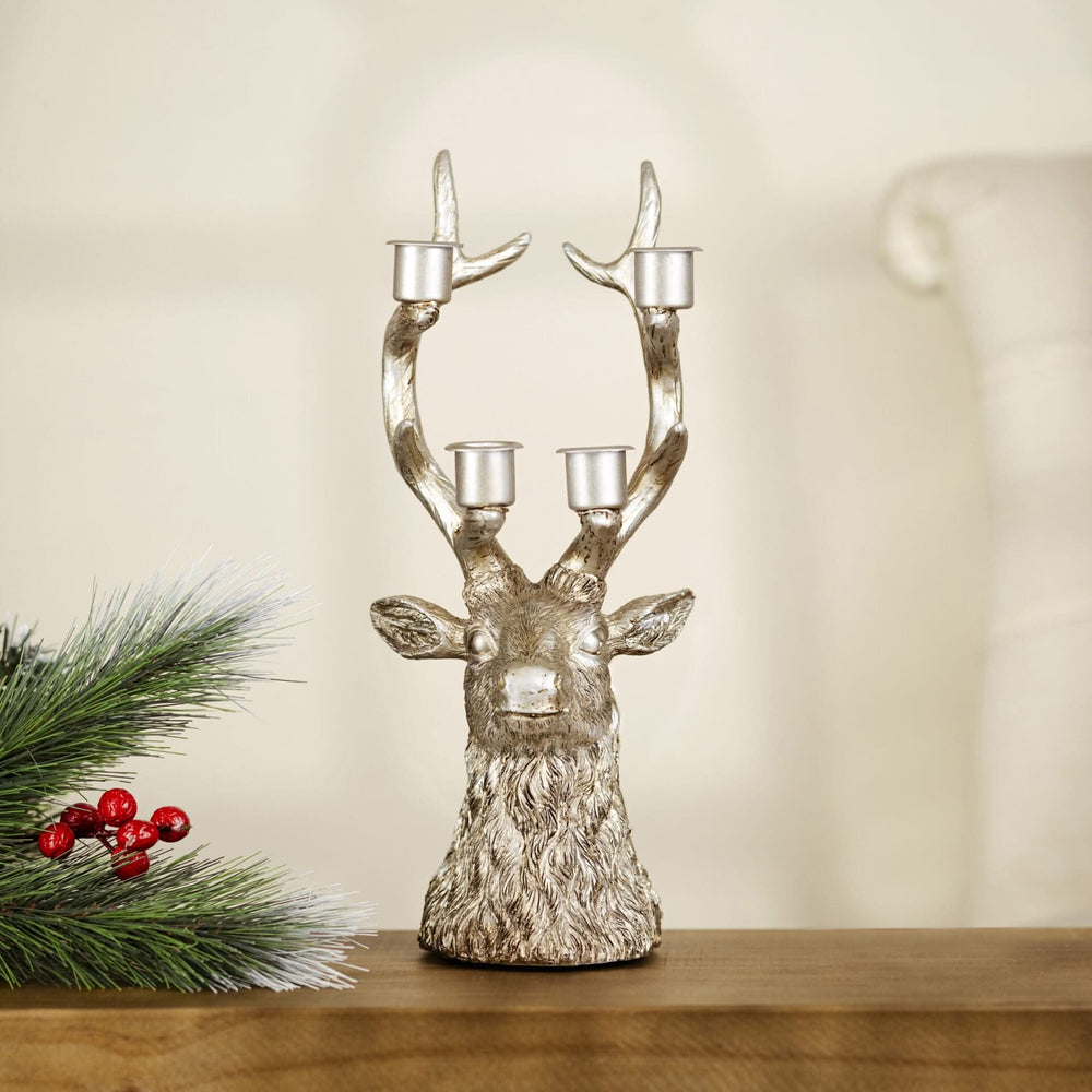 Decorative Resin Stag Head 4 Taper Candle Holder