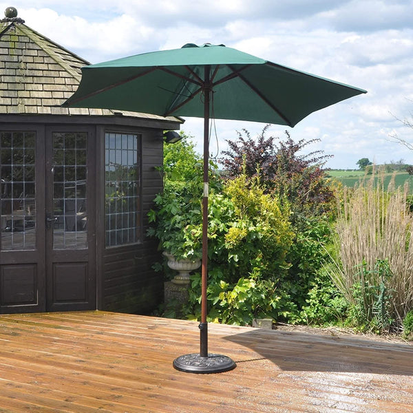 Parasol Pulley System 2.4m Green Garden Sun Shade Umbrella Wooden