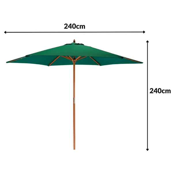 Parasol Pulley System 2.4m Green Garden Sun Shade Umbrella Wooden