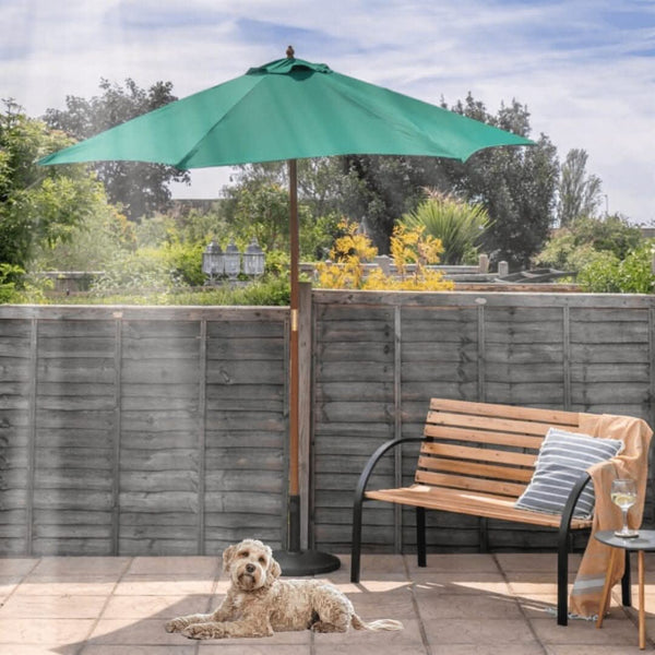 Parasol Pulley System 2.4m Green Garden Sun Shade Umbrella Wooden