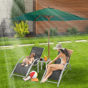 Parasol Pulley System 2.4m Green Garden Sun Shade Umbrella Wooden