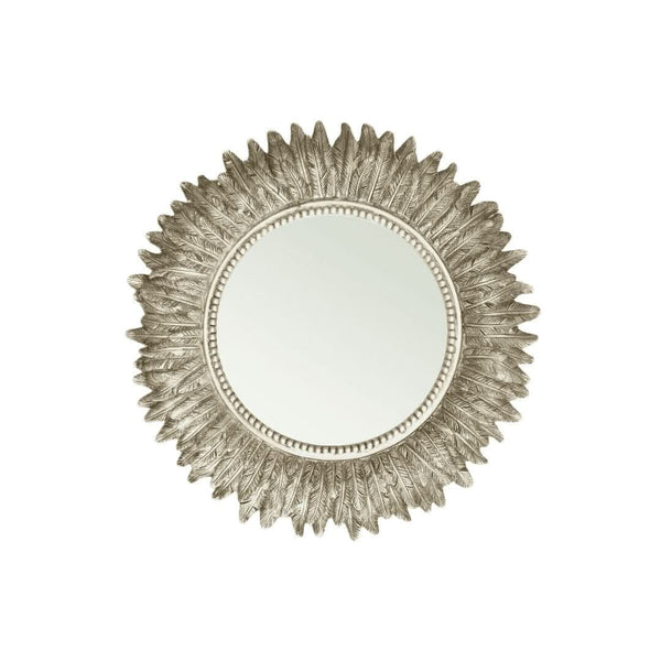 Wall Mountable Round Golden Feather Mirror