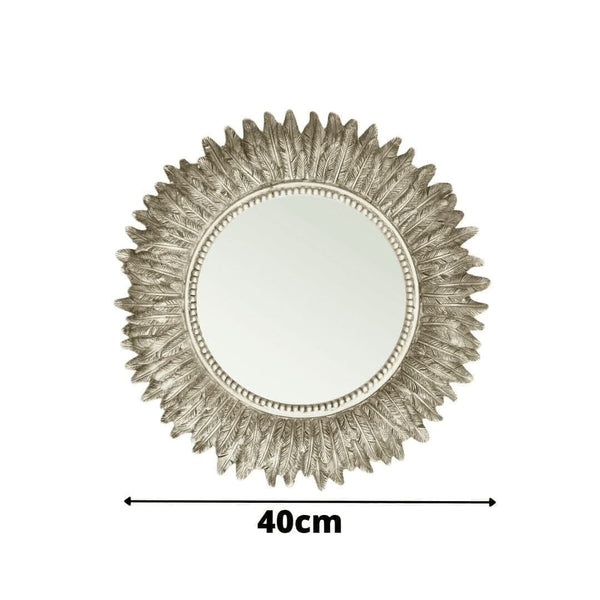 Wall Mountable Round Golden Feather Mirror