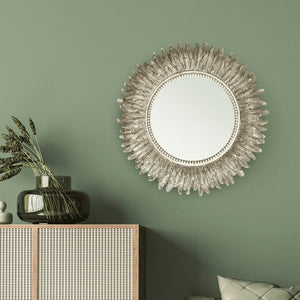 Wall Mountable Round Golden Feather Mirror