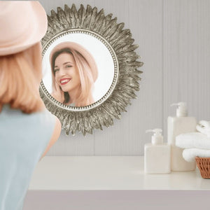 Wall Mountable Round Golden Feather Mirror