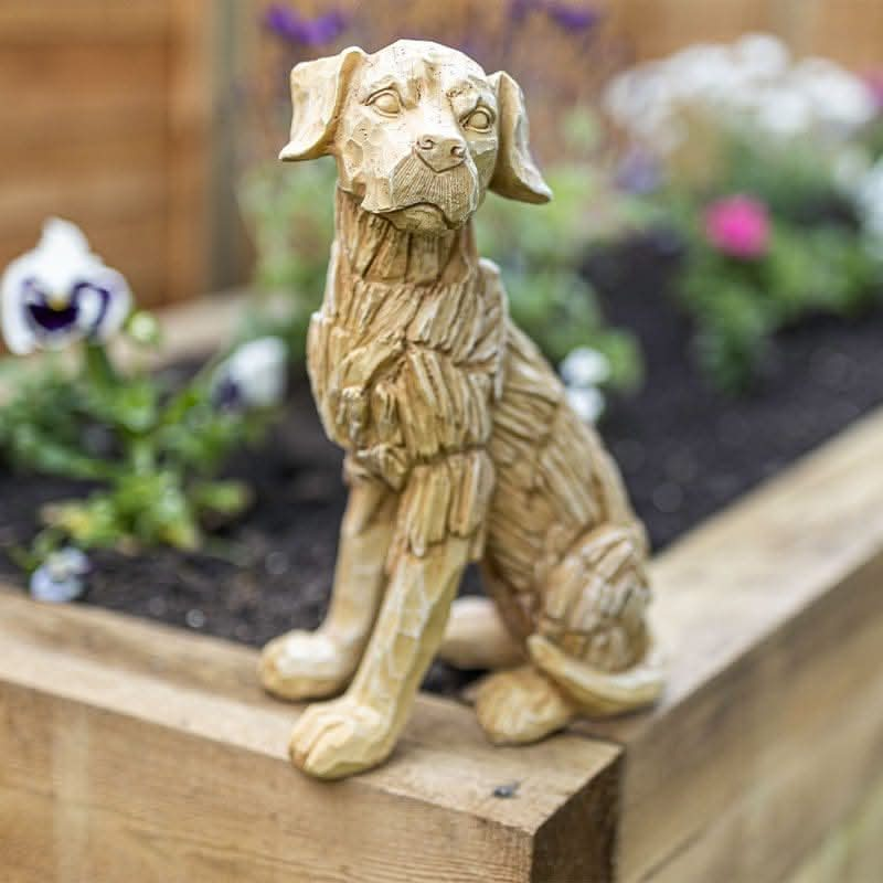 Wood Effect Sitting Dog Statue