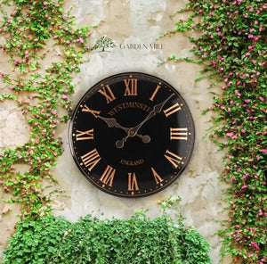 Black Westminster Wall Clock and Thermometer