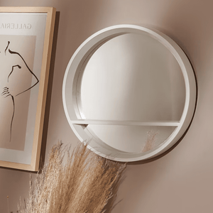 White Round Wall Mirror With Shelf