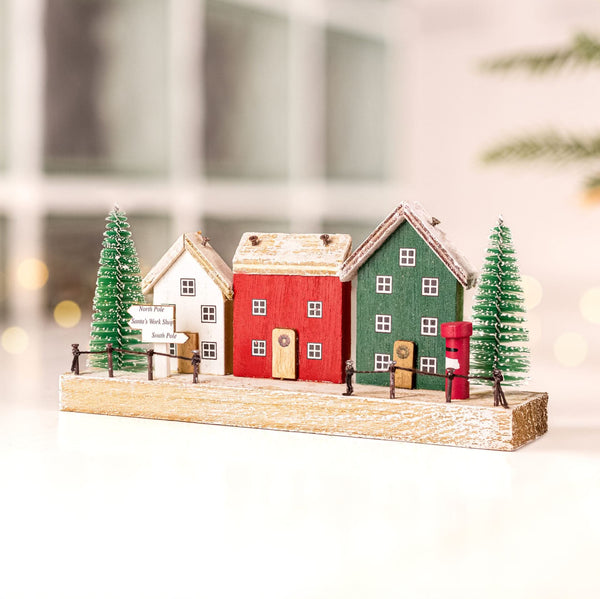 Wooden Houses Christmas Village Scene Decoration