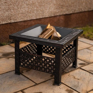 26" Square Black Steel Garden Fire Pit / Patio Heater (with Rain Cover)