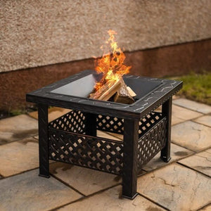 26" Square Black Steel Garden Fire Pit / Patio Heater (with Rain Cover)