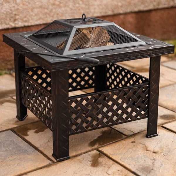 26" Square Black Steel Garden Fire Pit / Patio Heater (with Rain Cover)