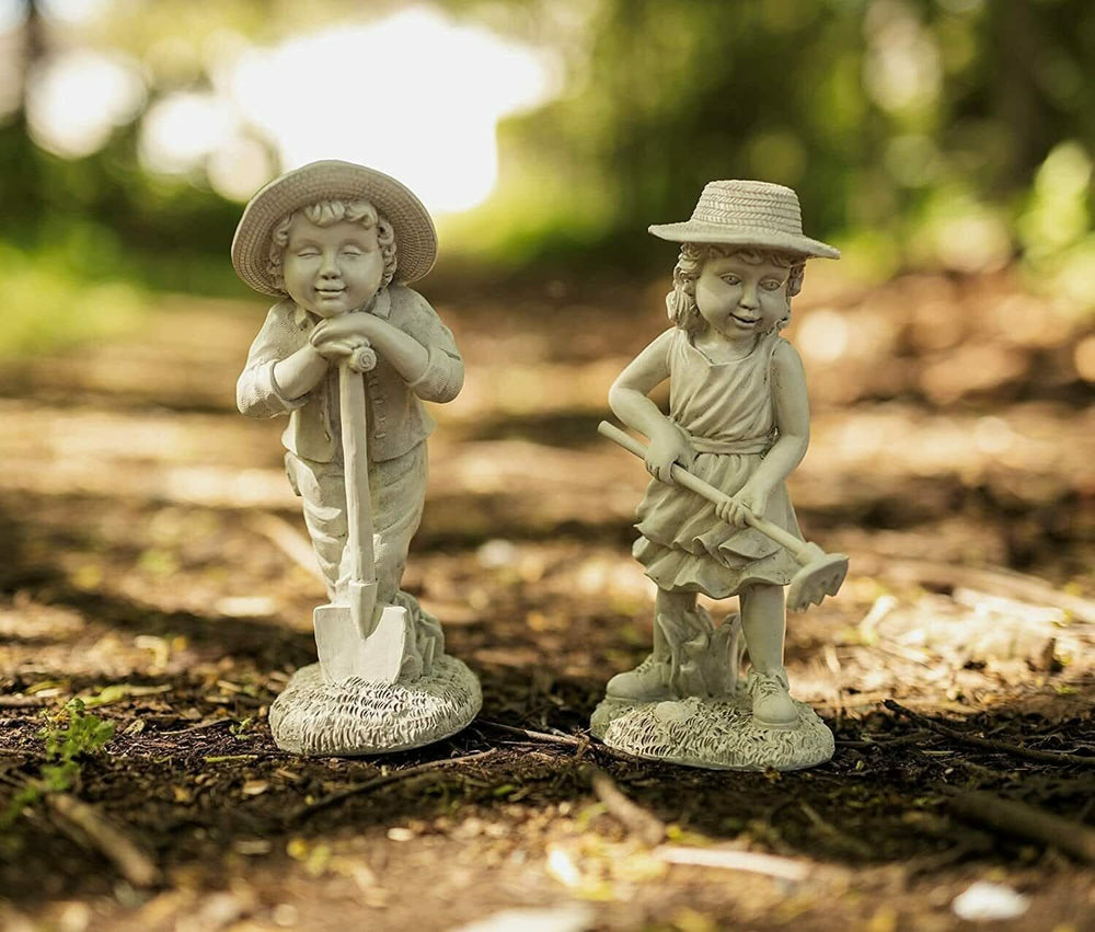 2pc Gardening Kids Statues Set