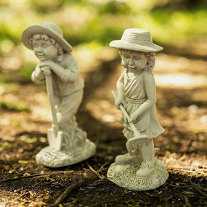 2pc Gardening Kids Statues Set