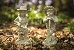 2pc Gardening Kids Statues Set