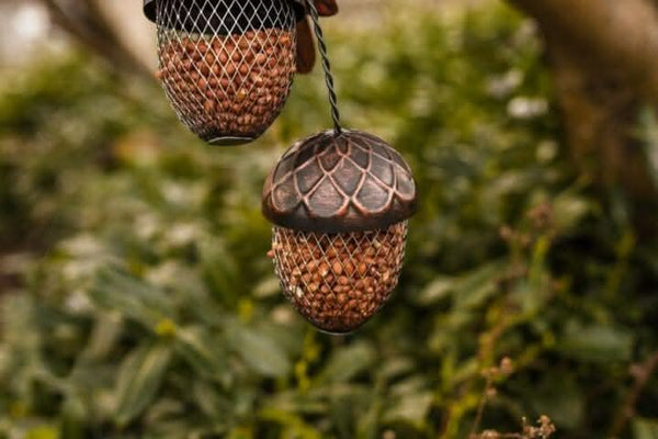 hanging-metal-outdoor-acorn-bird-feeder-2-piece