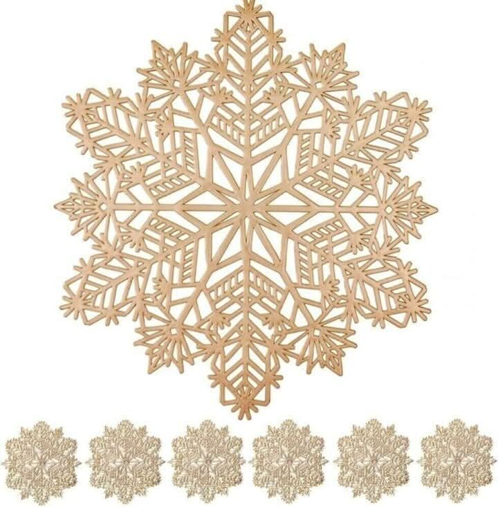 6pc Set Gold Vinyl Snowflake Placemat and Coasters