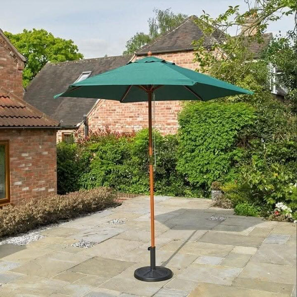 Parasol Pulley System 2.4m Green Garden Sun Shade Umbrella Wooden