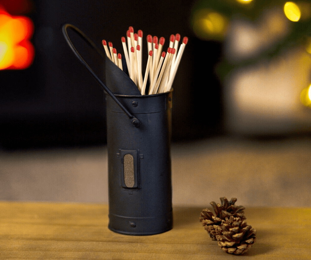 Heavy Duty Black Fireside Matchstick Holder Fire Accessory