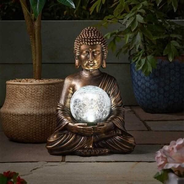 Solar Gazing Buddha Garden Statue