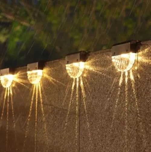 solar wall and fence lights in garden