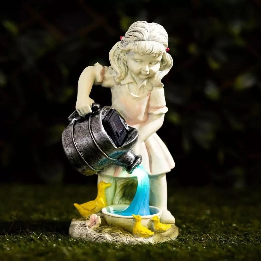 Solar Girl Garden Ornament Watering Can Lighting Outdoor Decor