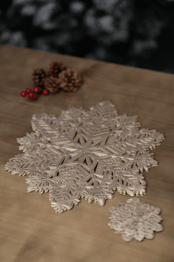 6pc Set Gold Vinyl Snowflake Placemat and Coasters