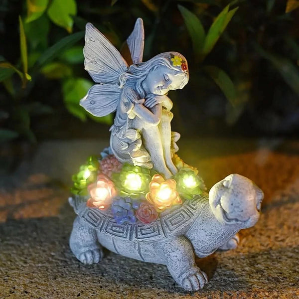 Solar Fairy Tortoise Ornament Garden LED Statue Decor