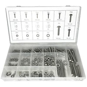 224Pc Small-Large Nuts Washers+Bolts Stainless Steel+Case Thin-Thick Repair Fix