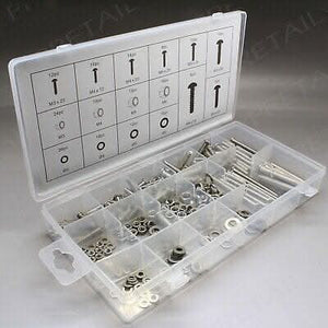 224Pc Small-Large Nuts Washers+Bolts Stainless Steel+Case Thin-Thick Repair Fix