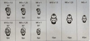 110pc Grease Nipple Assortment Set Diggers Tractors Excavator M6 M8 M10 45° 90°