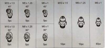 110pc Grease Nipple Assortment Set Diggers Tractors Excavator M6 M8 M10 45° 90°