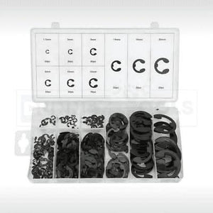 300pc E Clips Circlips Snap E-Clip 1.6mm to 22.2mm Assorted + Case Set