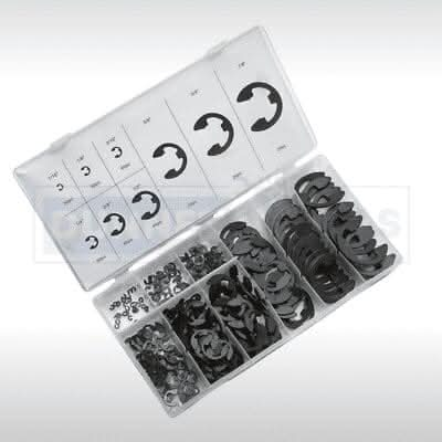 300pc E Clips Circlips Snap E-Clip 1.6mm to 22.2mm Assorted + Case Set