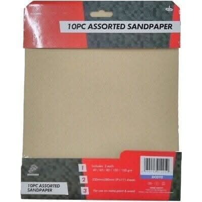 10 Pack Sandpaper Assorted Grit - Fine Medium Coarse