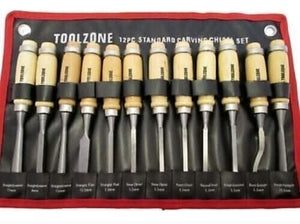 12pc Carving Chisel Tool Set Wood Handle Steel Blade